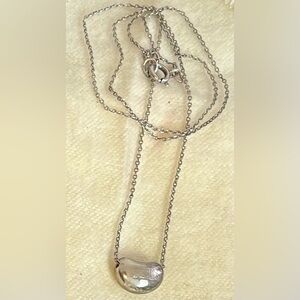 Tiffany&Co Elsa Peretti Bean Pendant Necklace 925Sterling Silver Original Chain